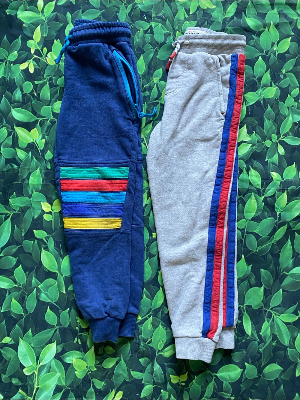 Mini Boden Kids Jogger Pants in Navy & Light Gray with Multicolor Stripes